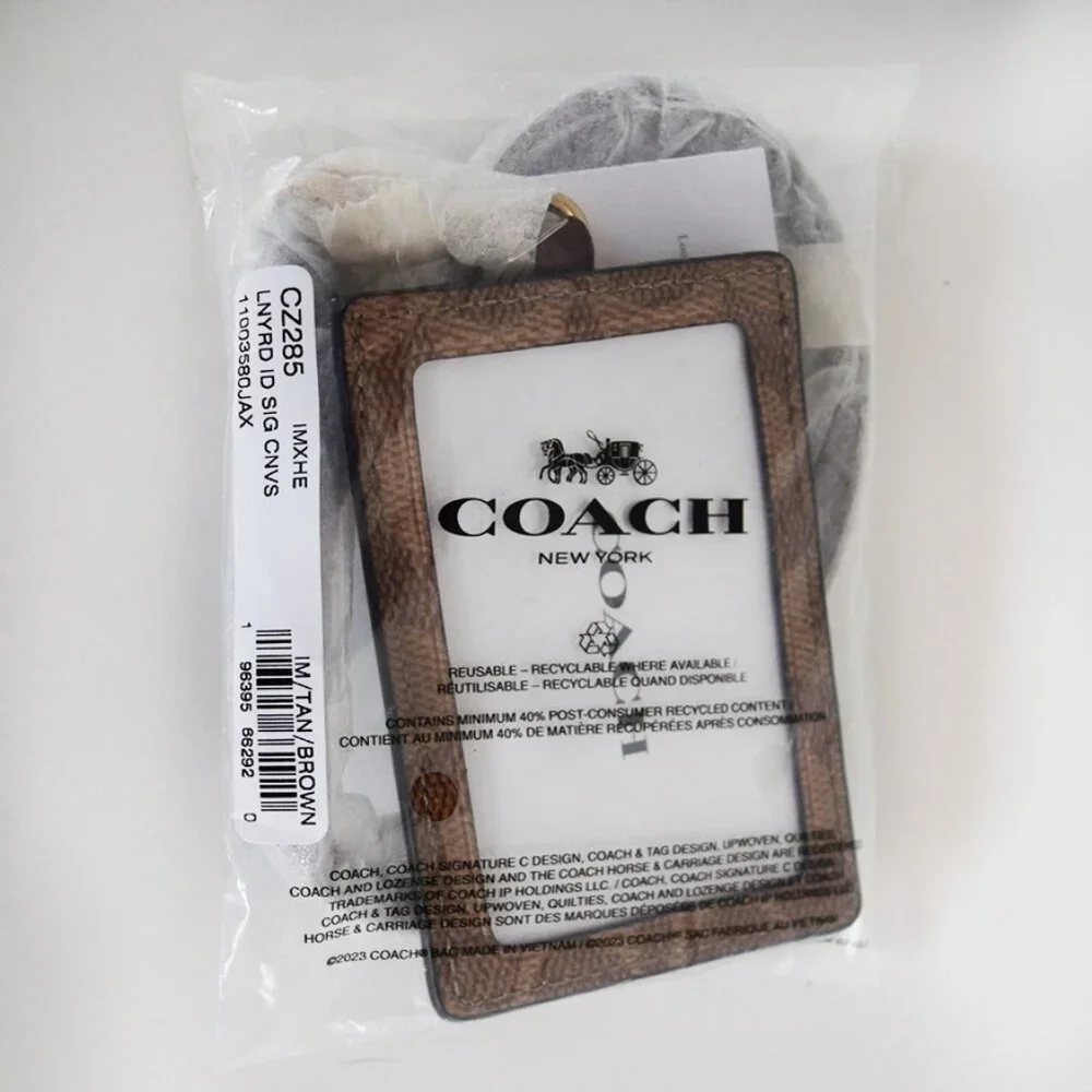 COACH ID Lanyard In Signature Canvas Tan Saddle